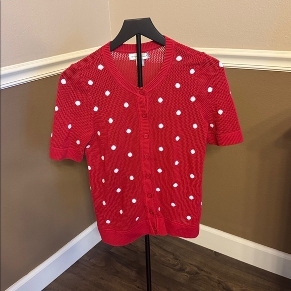 Christopher & Banks Sweaters - Christopher & Banks Red Cardigan with White Dots